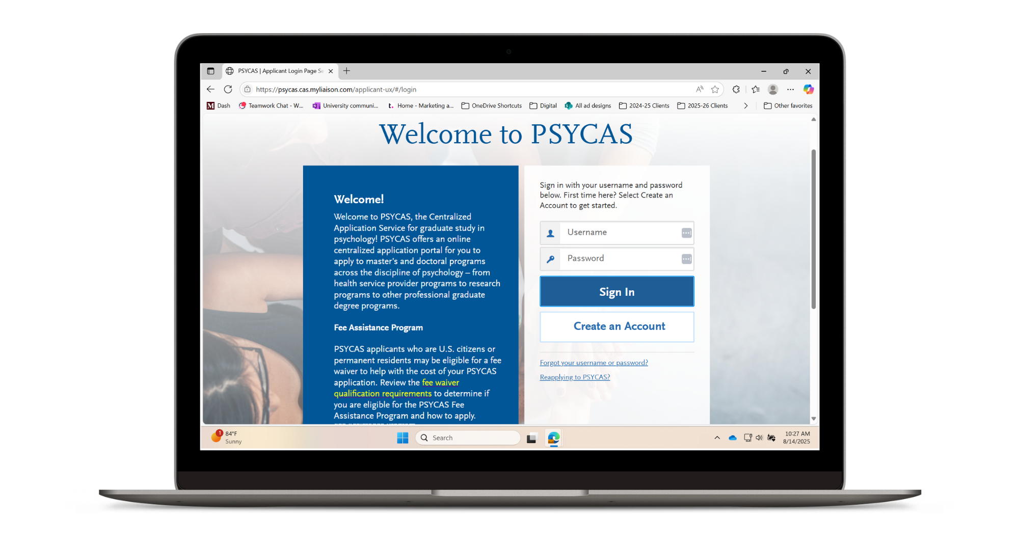 A mockup of a laptop with the PsyCAS window open.