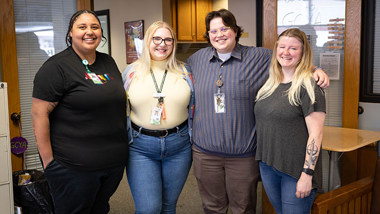 Social work students Bethan Irion, Schelline Nordin, Ciara Skredenske and Alysia Wells pose for a picture during the field placement program.
