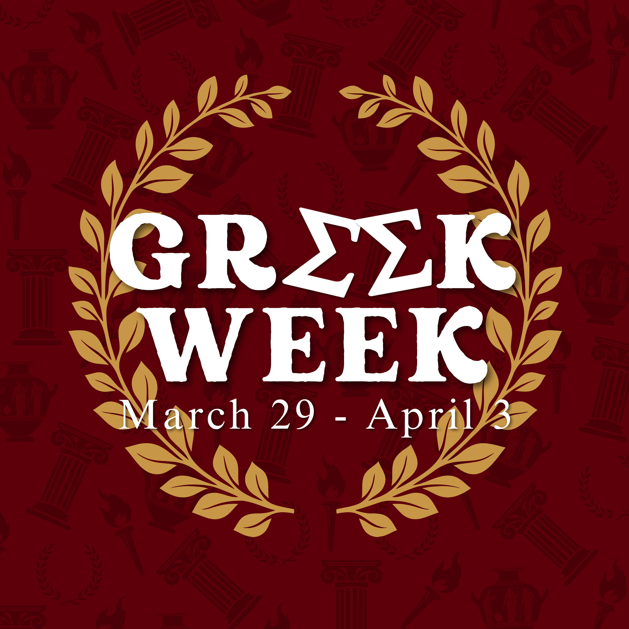 displays the words Greek Week, maroon background