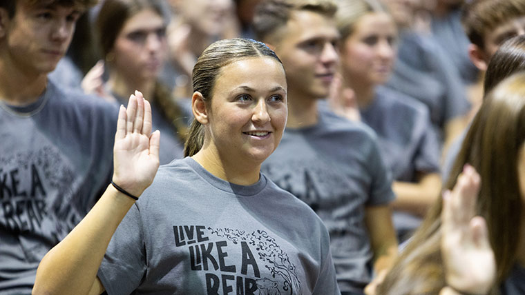 Students don their Live a Like a Bear shirts.