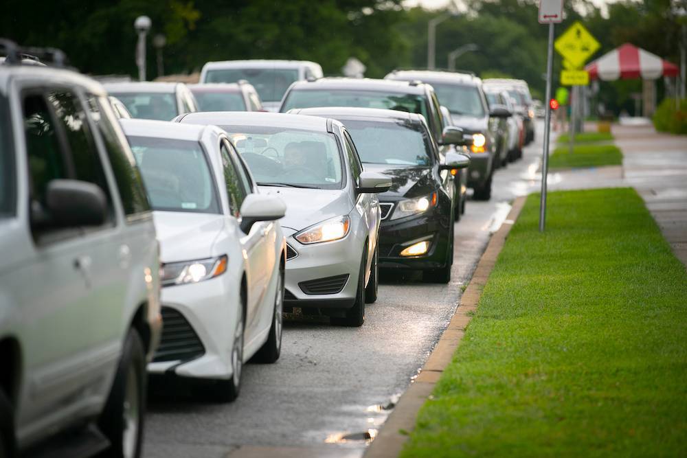 Line of cars waiting to park