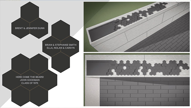 Illustration of the honeycombs that may be purchased for inclusion on the Clifton M. Smart III University Advancement Center.