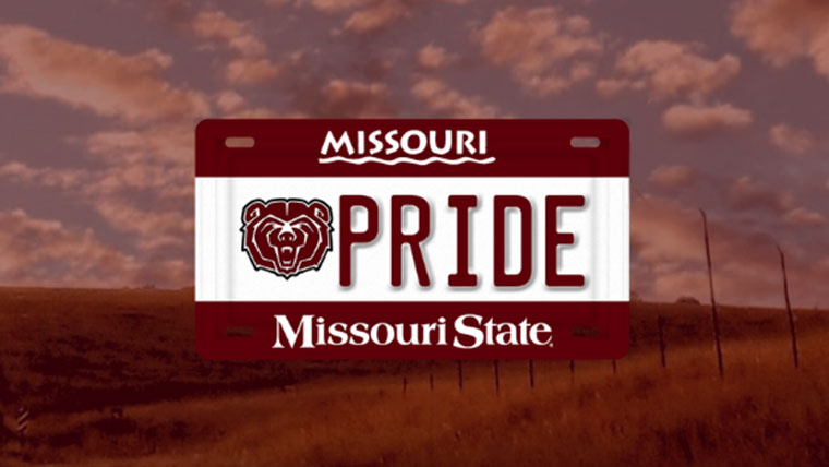 Missouri State license plate with a Bear head and the word PRIDE.
