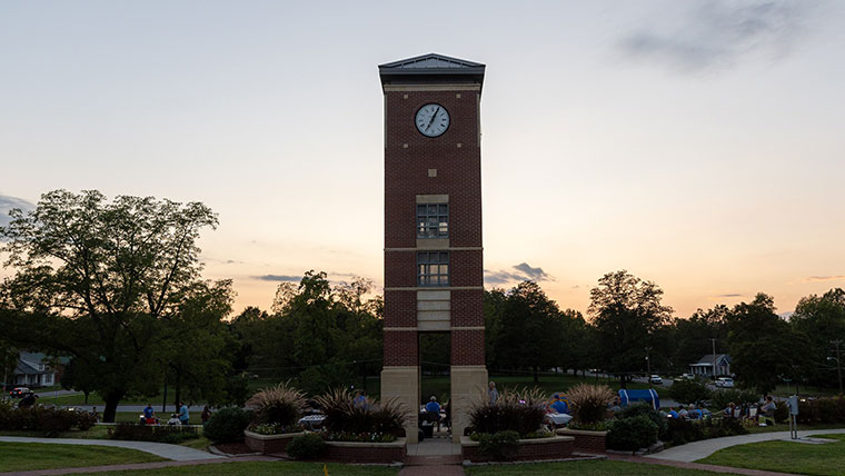 Bell Tower at sunset on the West Plains campus.