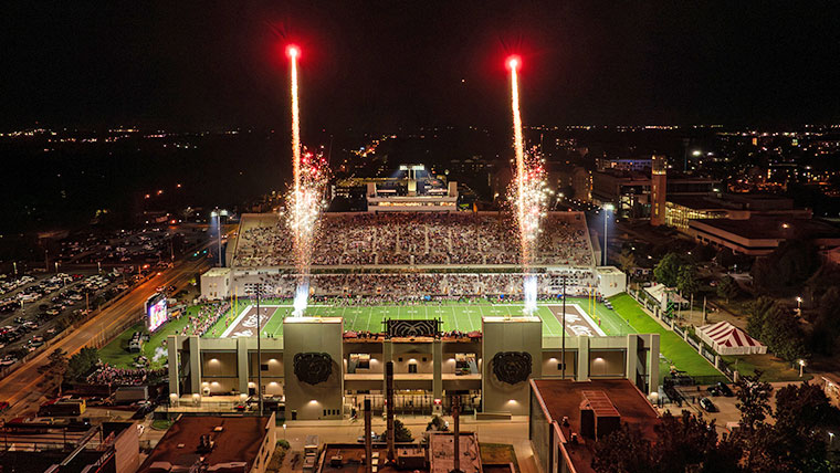 Fireworks at Robert W. Plaster Stadium.