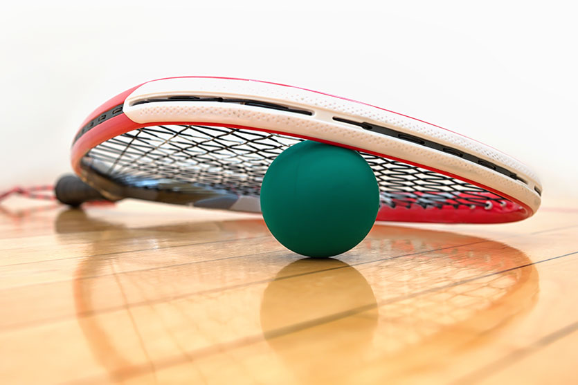 Racquetball Racquet and ball on court