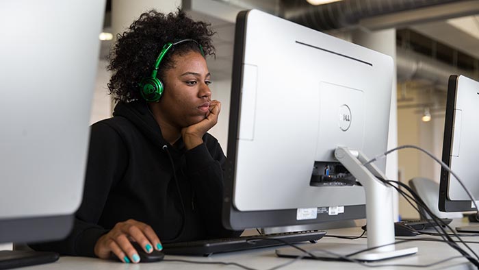 A student works on a computer