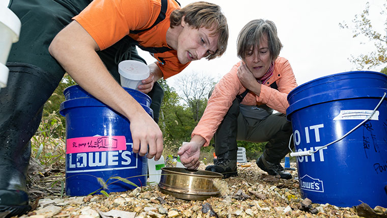 Dr. Debra Finn working with students at Bull Mills Creek.