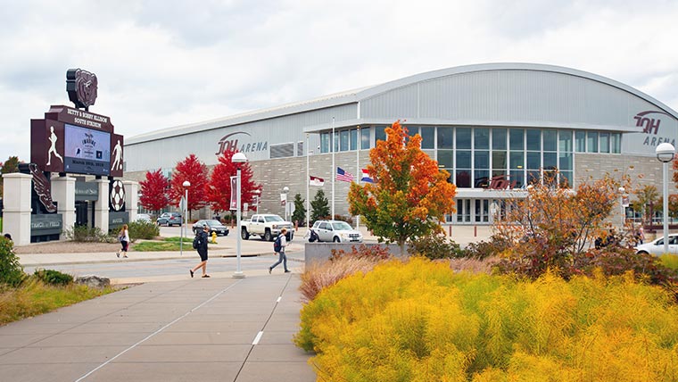 A view of Great Southern Bank Arena on an autumn day.