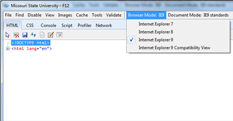 Internet Explorer Developer Tools Window